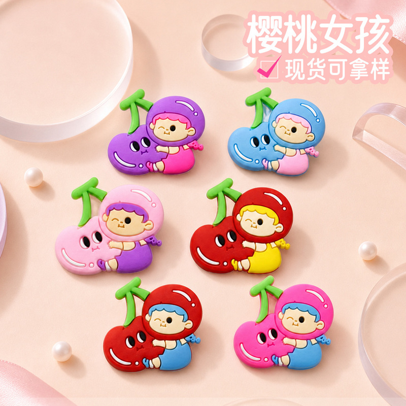 Cute cherry girl PVC soft glue DIY handmade phone case, shoe charms, fridge magnets, hair clips, and accessories Cute cherry girl PVC soft glue DIY handmade phone case, shoe charms, fridge magnets, hair clips, and accessories