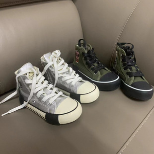 New Skull Children's Boys and Girls High-top Canvas Shoes Breathable Non-slip Lace-up Small, Medium and Large Children's Cloth Shoes Sneakers