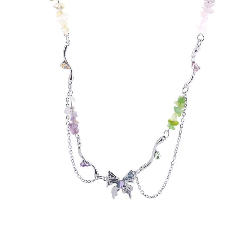 Collar de mariposa de piedra triturada, collar de estilo de moda, accesorios de estilo de moda, accesorios de mujer, collar de clavícula.