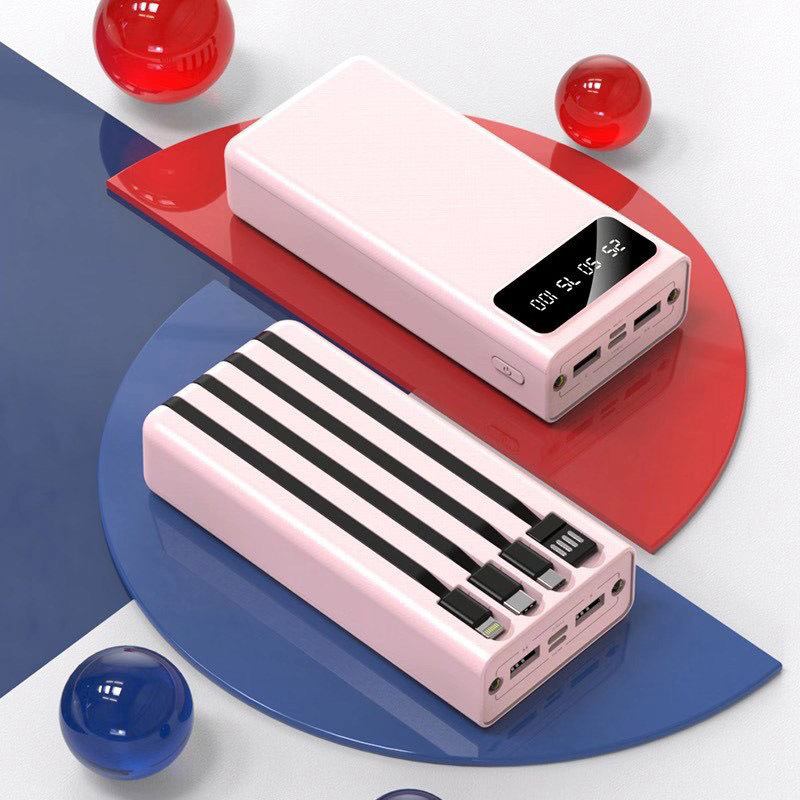 Lámpara LED de gran capacidad con cuatro líneas cargadoras, fuente de alimentación portátil al aire libre, 30000 mA larga duración