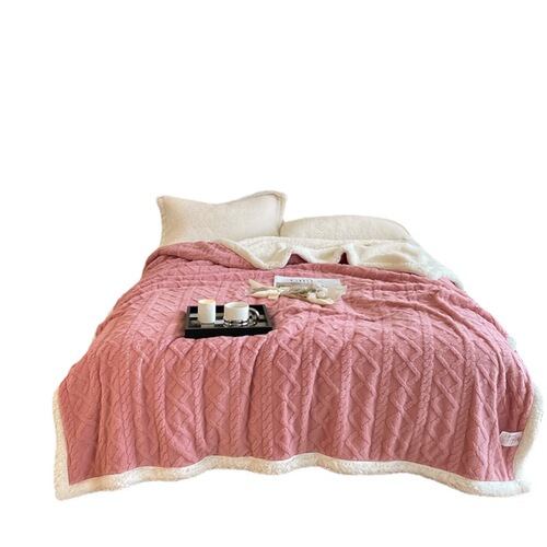 Pure Color Patterned Plush Velvet Double-Sided Throw Blanket AB Version Double Thick Soft Cotton Fleece Lamb Wool Cover Blanket Wholesale