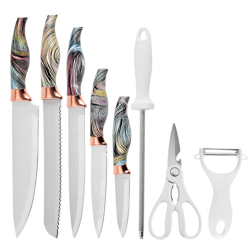 Fabricantes de cuchillos de cocina al por mayor juego de 9 piezas mango de sirena con soporte de cuchillo acrílico utensilios de cocina de acero inoxidable juego de regalo