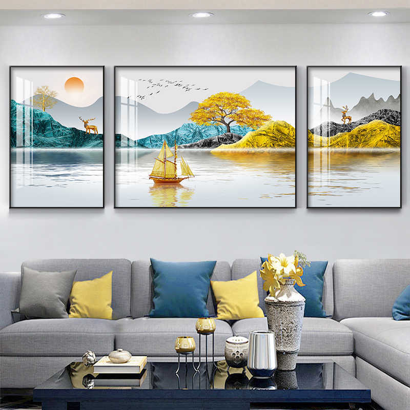 客厅装饰画高级感壁画三联画现代简约大气墙画新款沙发背景墙挂画|undefined
