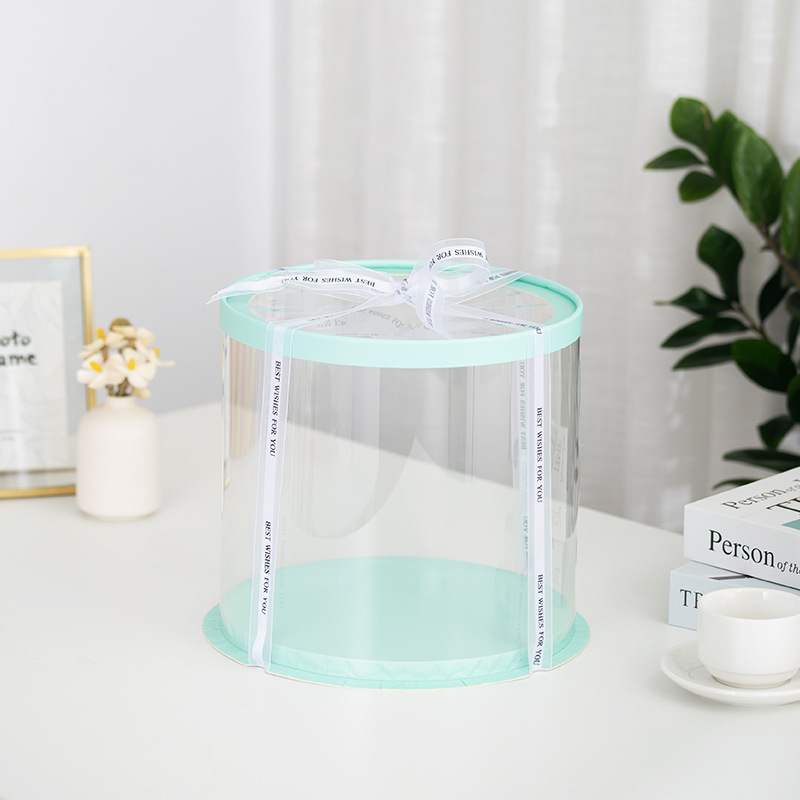 Cajas redondas modernas y transparentes para pasteles de 4, 6, 8, 10 y 12 pulgadas, de doble capa y con empaque elevado, al por mayor.