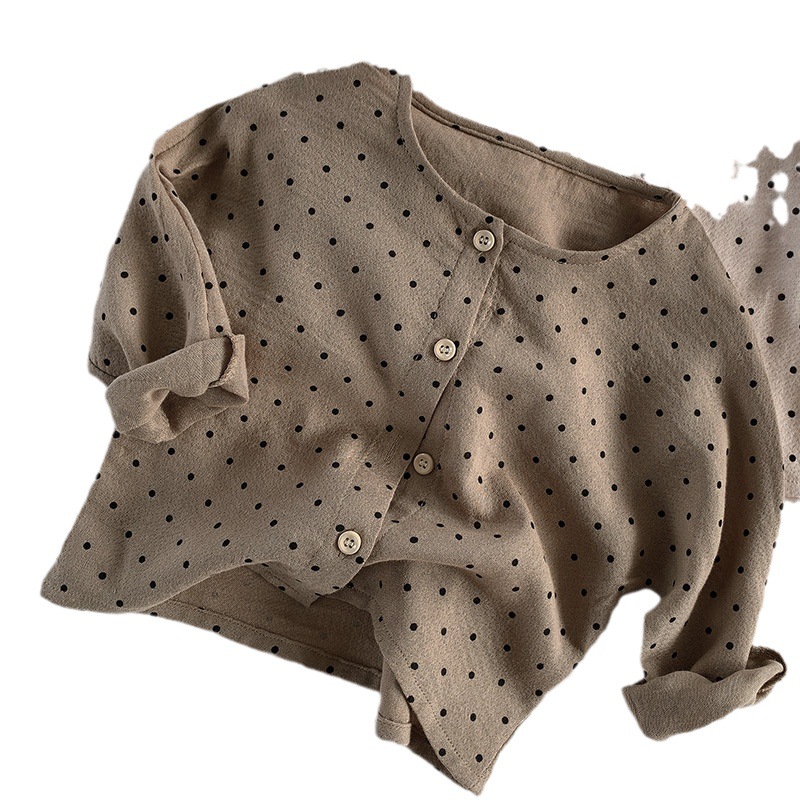 Abrigo de cuello redondo de primavera y verano para niñas 2024 estilo occidental de algodón de doble capa transpirable ropa de protección solar delgada camisa pequeña ropa de estilo coreano para niños