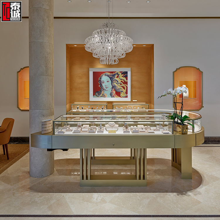 珠宝柜台玻璃展柜厂家设计奢华带灯首饰陈列柜名表宝石中岛展柜台