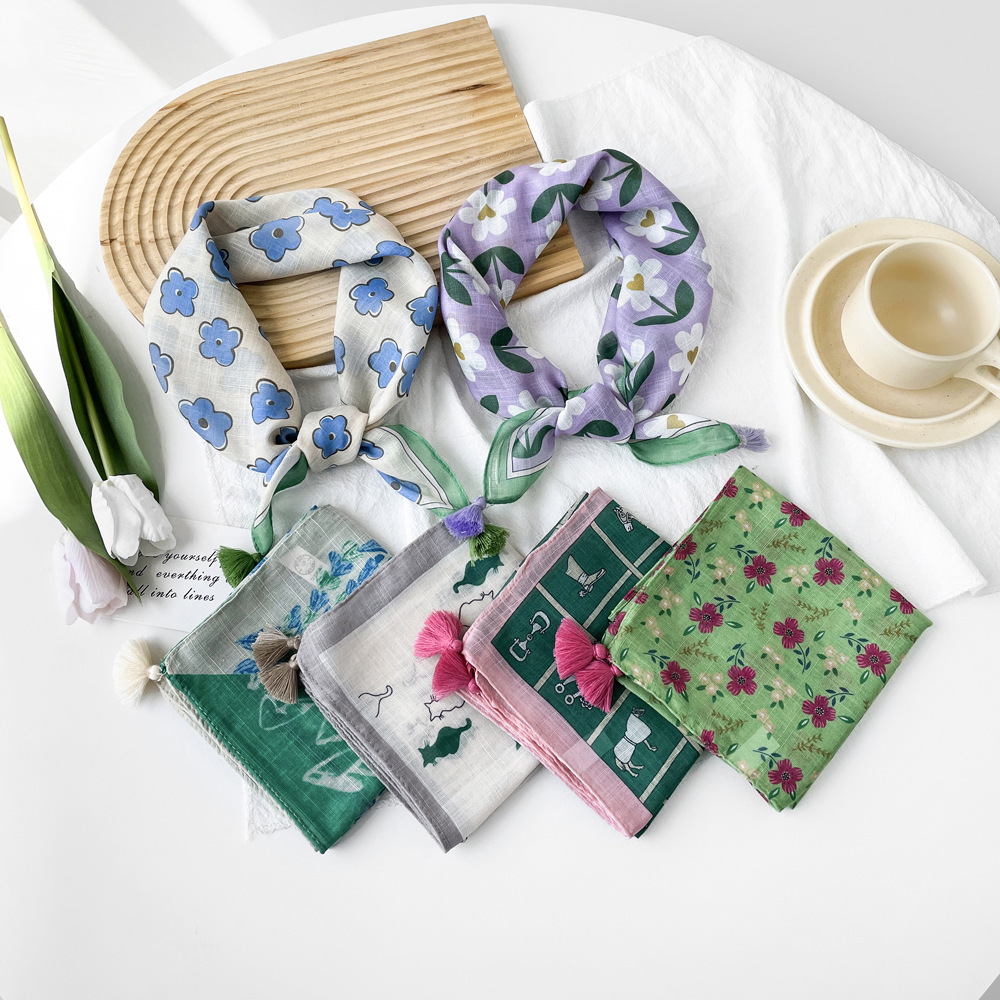 70g Weight Silk Scarf, Kerchief Classification Holiday, Daily Occasion Cotton Material Flower Pattern Summer Season Women's Gender Printing Design Casual, Simple Style Style Women's Casual Simple Style Flower Cotton Printing Silk Scarf Kerchief 1