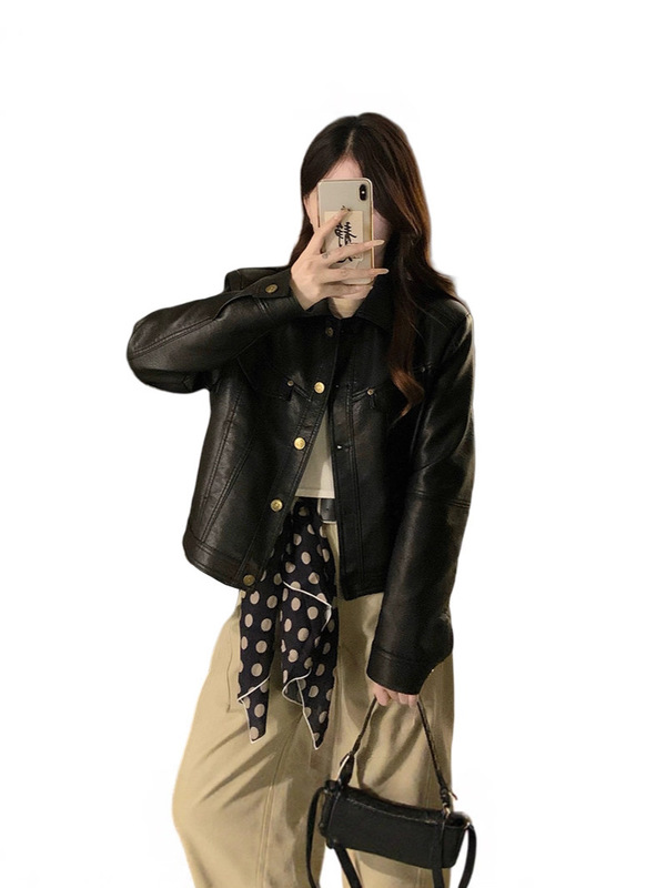 韩版翻领皮衣短款外套女2025秋季新款感气质显瘦休闲夹克上衣|undefined