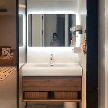 新中式黑胡桃木色卫浴室柜组合卫生间洗漱台一体洗脸盆洗手池洁具