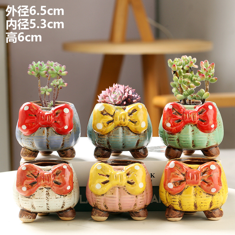 Macetas de cerámica para suculentas con diseño de animales de dibujos animados, pequeño tamaño, para estante de flores en casa, suministro al por mayor