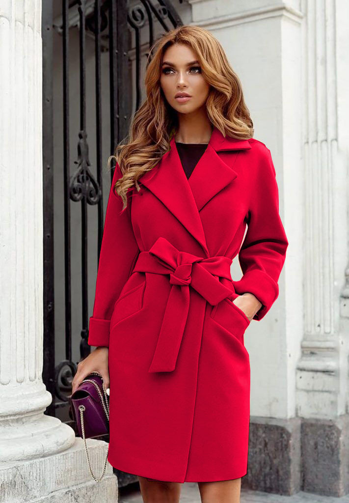 Women's Fashion Solid Color Tie Coat Woolen Coat display picture 1