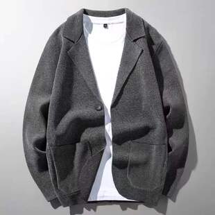 Spring and Autumn Casual Korean Style Small Suit Men's Knitted Sweater Tops Trendy Men's Slim Sweater Suit Outer Top