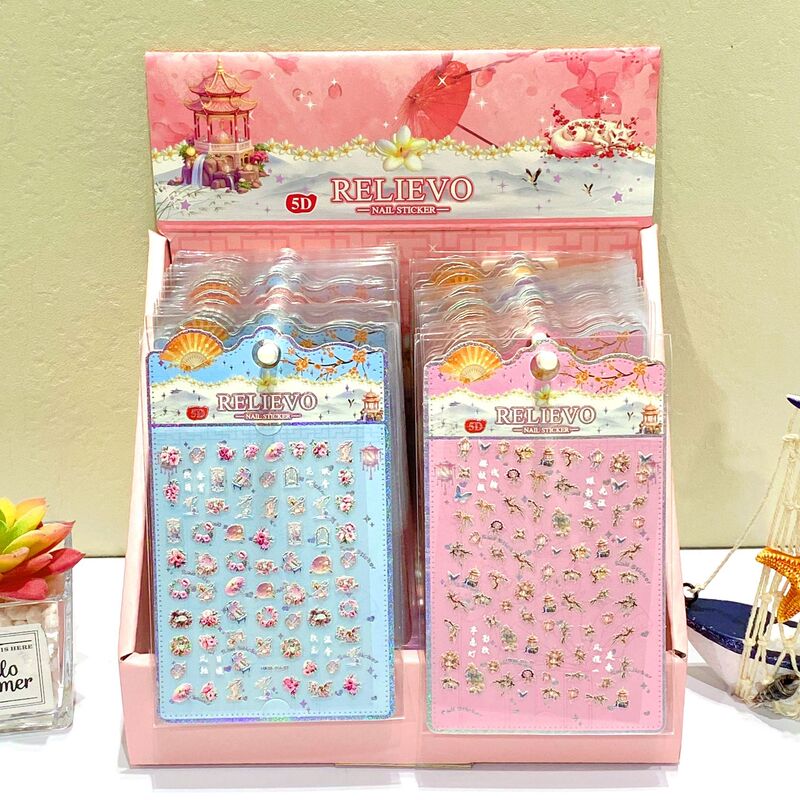 Girls' Nail Art Stickers Cartoon 3D Embossed Flower Nail Stickers Children's Removable Fake Nails Holiday Toys