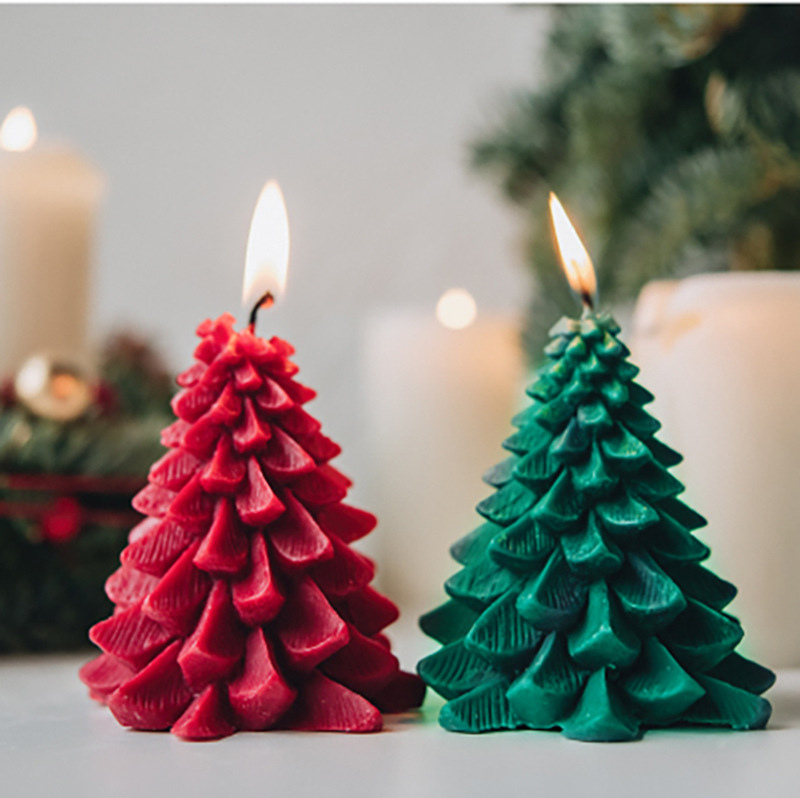 Navidad Año Nuevo aromaterapia vela nieve árbol de vacaciones decoración del hogar grande, mediano y pequeño de tres piezas rojo y verde decoración regalo