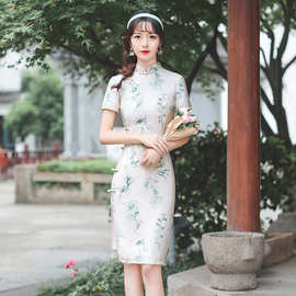 夏季新款女装天丝棉旗袍裙日常少女款显瘦旗袍连衣裙改良民族旗袍