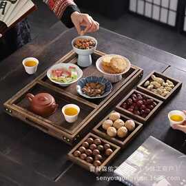 复古多格茶盘托盘围炉煮茶盘七件套中式茶盘组合早生贵子干果茶盘