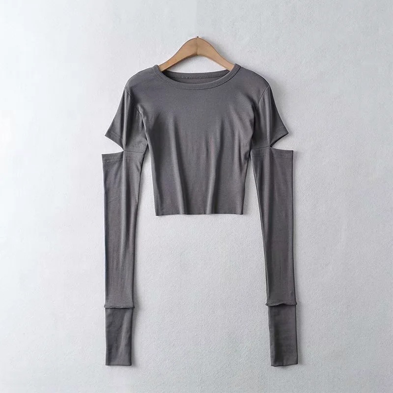 tight-fitting super long two-sleeve fitness top  NSAC36833