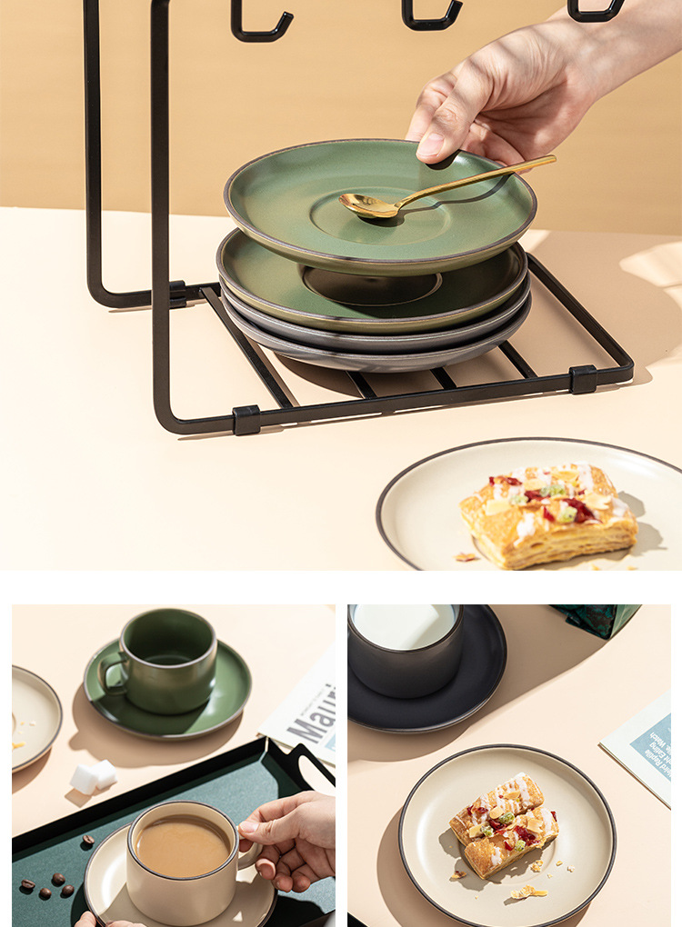 哑光色釉陶瓷咖啡杯碟批发