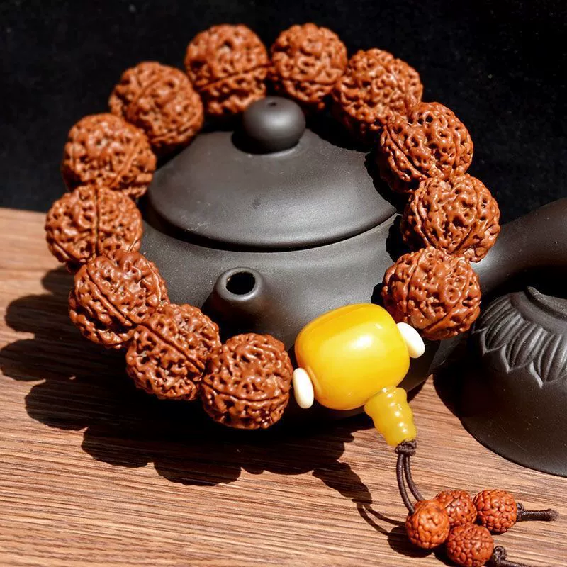Bodhi Rosary Bracelet, Walnut Round Beads, Multiple Diameters 8–20 mm, Hand-Strung