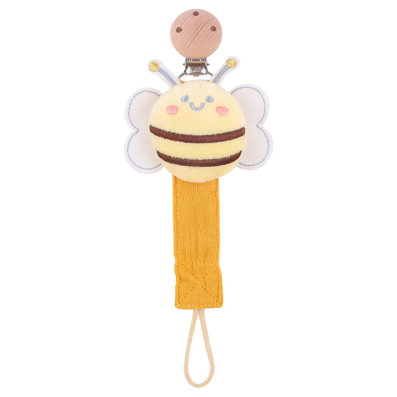 Nuevos suministros de bebé clip de chupete de haya animal de dibujos animados conejo León algodón lino con pezón cuerda chupete cadena