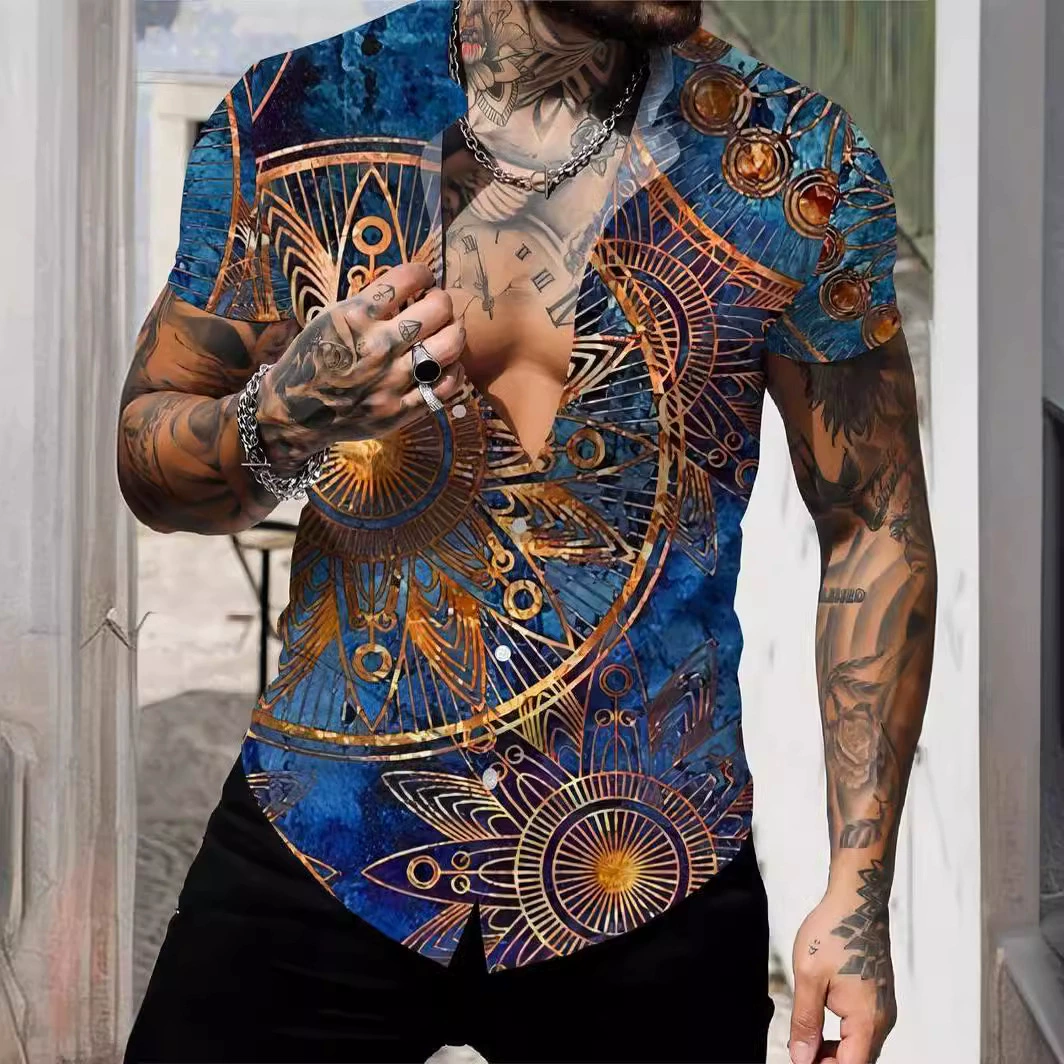 2023 Летняя 3D цифровая рубашка с принтом для дизайна принта Мужская повседневная рубашка с короткими рукавами