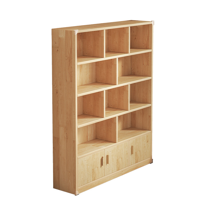 Estantes de madera sólida, armario de piso, armario de almacenamiento de madera de pino para niños, armario de almacenamiento contra la pared, librería doméstica de estudiantes con puerta