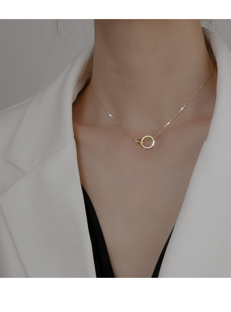 Collar círculo estilo sol con diamantes cadena clavícula mujer_voghion.com