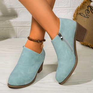 Wish Amazon Women's Shoes 43 Size Thick Heel Martin Boots Women's Autumn and Winter New Mid Heel plus size Women's Boots