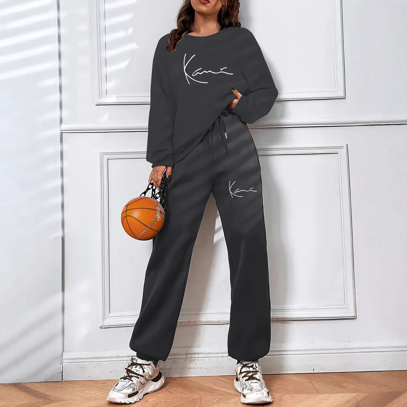 Cross-Border 2025 Women's Letter Print Thickened Jogger Suit Casual Versatile Two-Piece Set 0019 Print