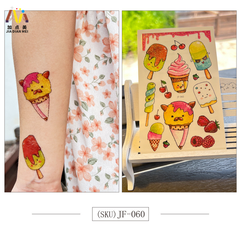 Amazon Venta caliente brillo lindo postre de Navidad unicornio niños tatuaje pegatinas impermeable tatuaje de larga duración