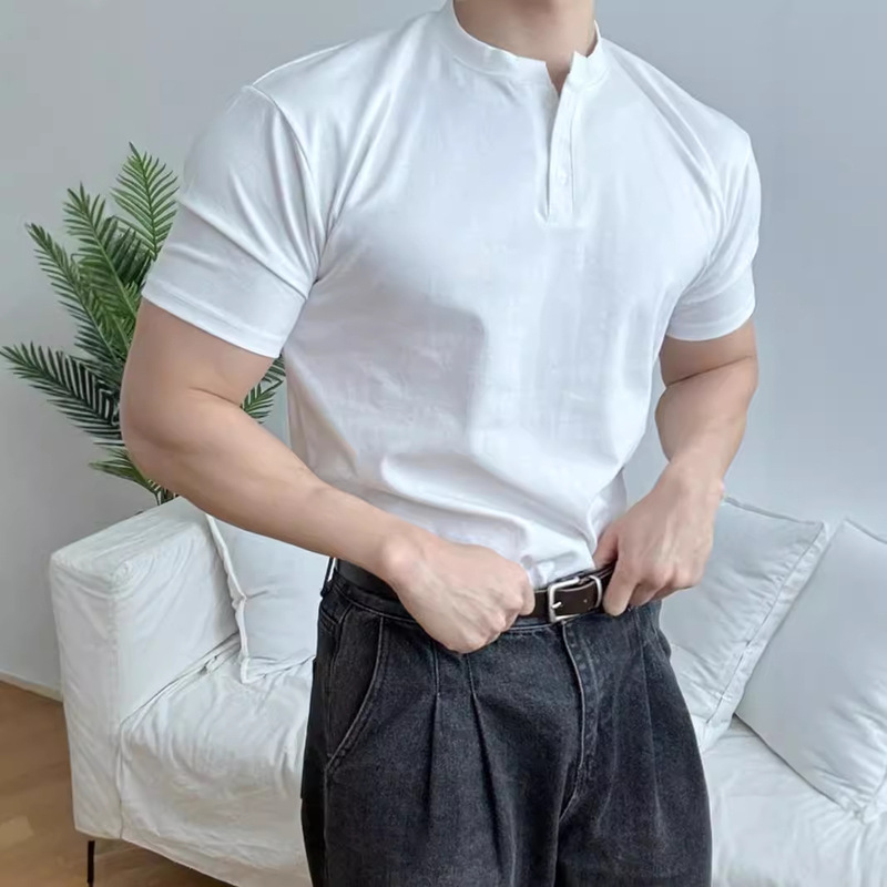 SouTh Korea's Dongdaemun Purchasing Summer High-elasTic FiTness Slim BoTToming ShirT Muscular Men's Round Neck ShorT-sleeved T-shirT Top ins