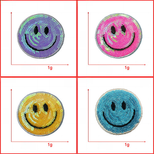 Cross-border sparkling embroidery round smiling bead embroidery beads embroidery fabric patch clothing accessories decoration patch