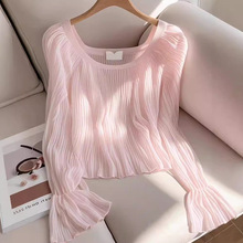 今年流行漂亮上衣2025早秋新款女装法式甜美独特粉色防晒雪纺衬衫