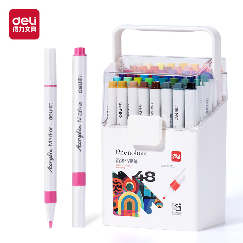 Deli Hm118 Acrylic Markers for Elementary School Students, Stackable Color Painting Pens, Non-Bleeding Children's Watercolor Pen Set