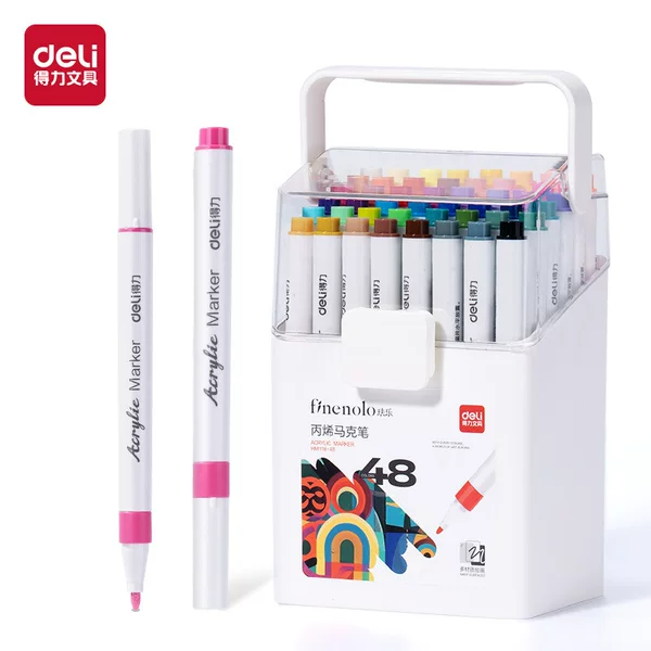 Deli Hm118 Acrylic Markers for Elementary School Students, Stackable Color Painting Pens, Non-Bleeding Children's Watercolor Pen Set