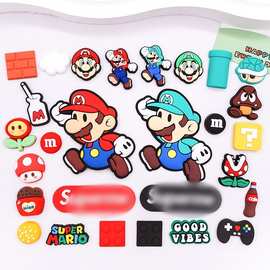 超级玛丽马里奥PVC软胶卡通游戏手机壳洞洞鞋水杯装饰DIY饰品配件