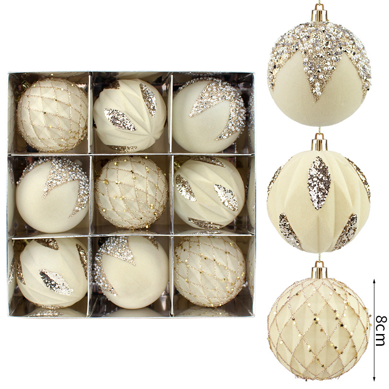 Flocked Navidad Bolas de Navidad Bolas de Navidad Colgante de árbol de Navidad Accesorios de Navidad Colgante de decoración de Navidad