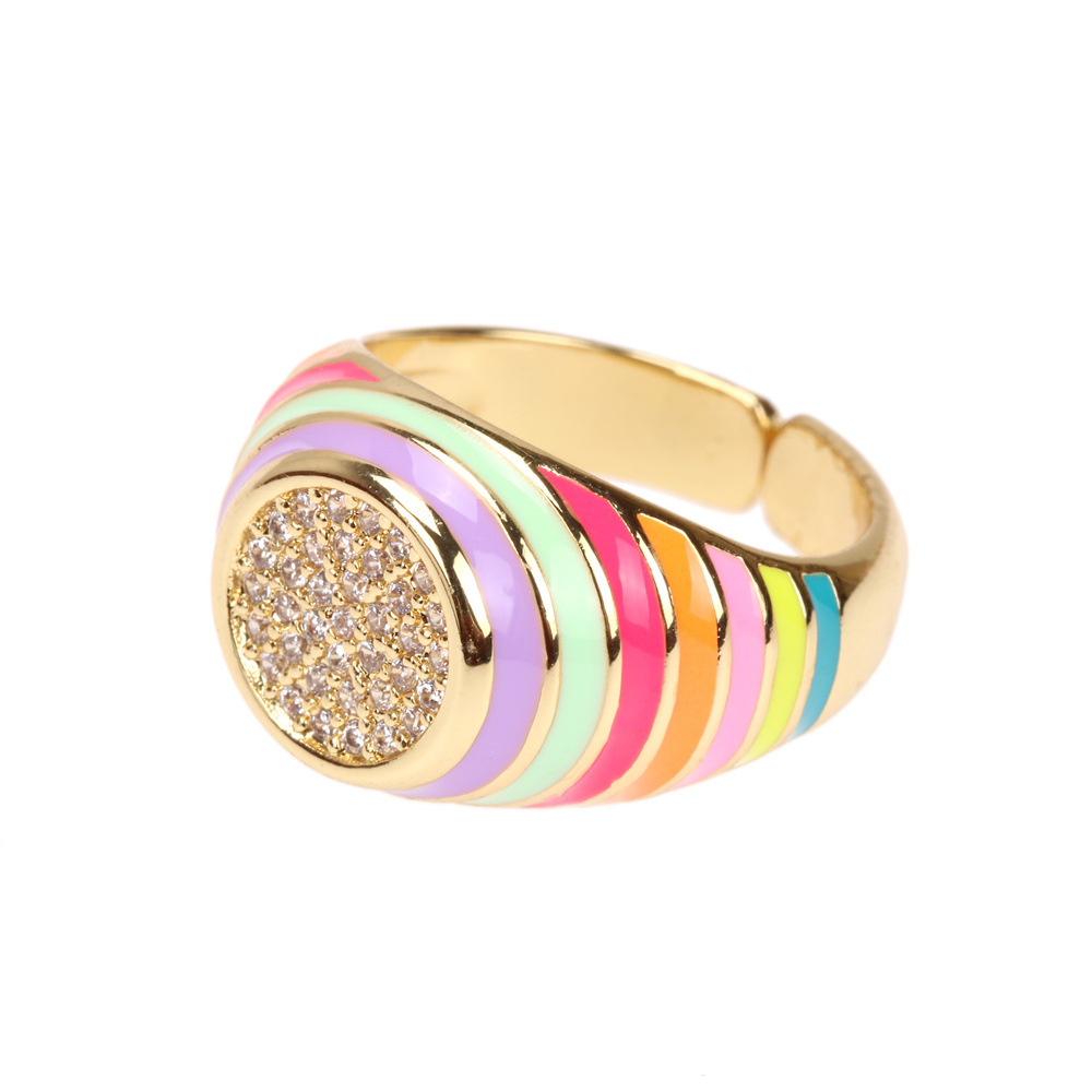 Cute Candy Color Zircon New Trendy Fashion Personality Copper Drip Oil Ring Wholesale display picture 16