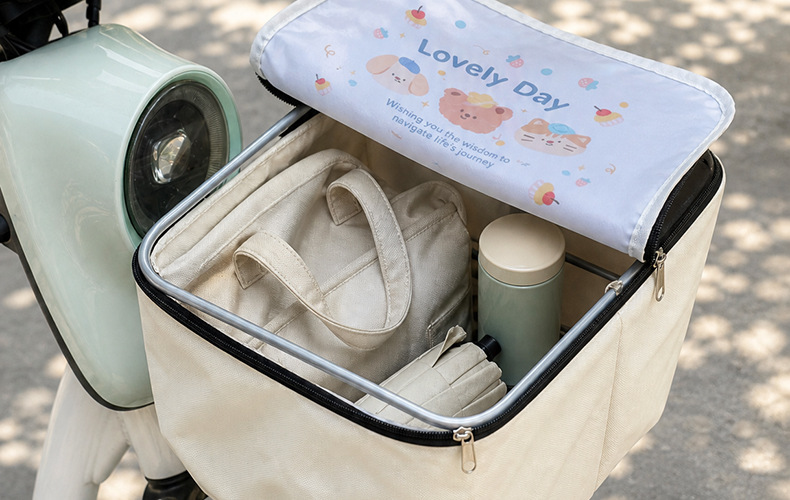 New electric bike front basket PVC waterproof cover, bicycle basket dust cover, cartoon-themed universal modification accessory