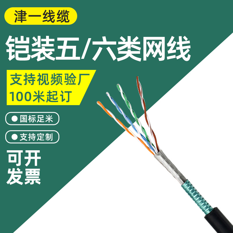 批发铠装六类千兆网线六类双屏蔽超五类通信线缆户外铠装充油网线