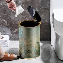 新中式垃圾桶高级卫生桶客厅轻奢家用带盖子厨房复古2024新款欧式