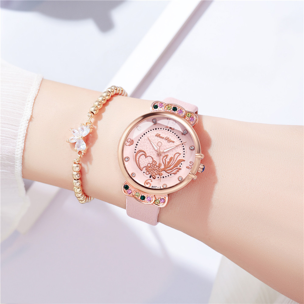Bohemian Style Damen Grtel Uhr Mode Farbe Diamant Goldfisch Muster Quarz Damen Grtel Uhr watchpicture5