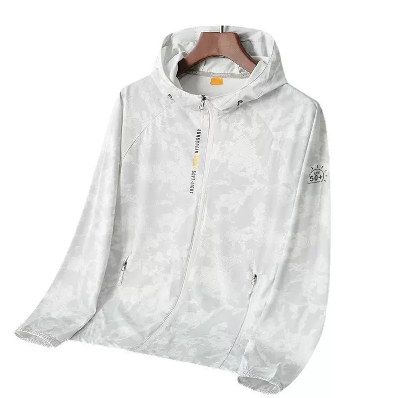 Непосредственно от источника, новая камуфляжная солнцезащитная одежда для пар, модная ультратонкая кожа с короткими рукавами и капюшоном для занятий спортом на открытом воздухе из ледяного шелка.