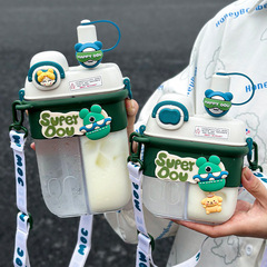 Cute and good-looking children's plastic cup for girls, outdoor double warehouse straw cup, student summer carry-on kettle