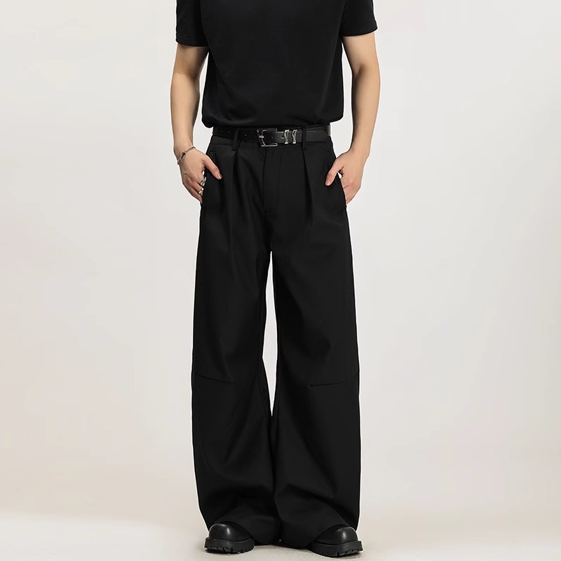 American Style Double Pleat Design Sense Hidden Button Small Suit Pants Men's European-style Loose Straight Pants Casual All-match Suit Suit Pants