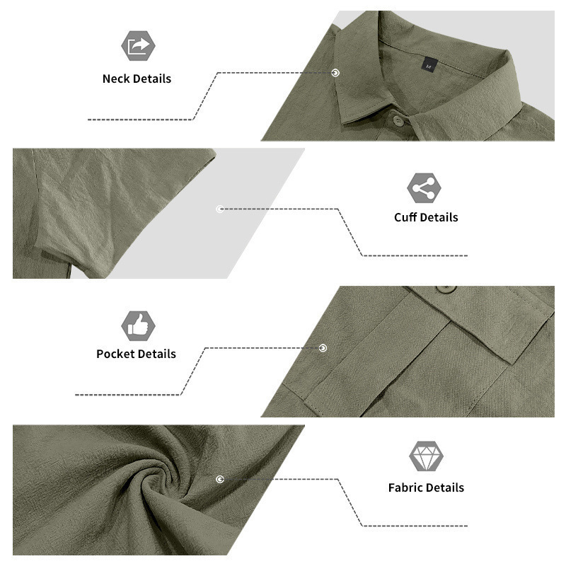 Men's Summer Linen Shirt And Work Shorts Set Casual Sports Outdoor Loose Fit Short Sleeved Collared Suit_viptrois.com