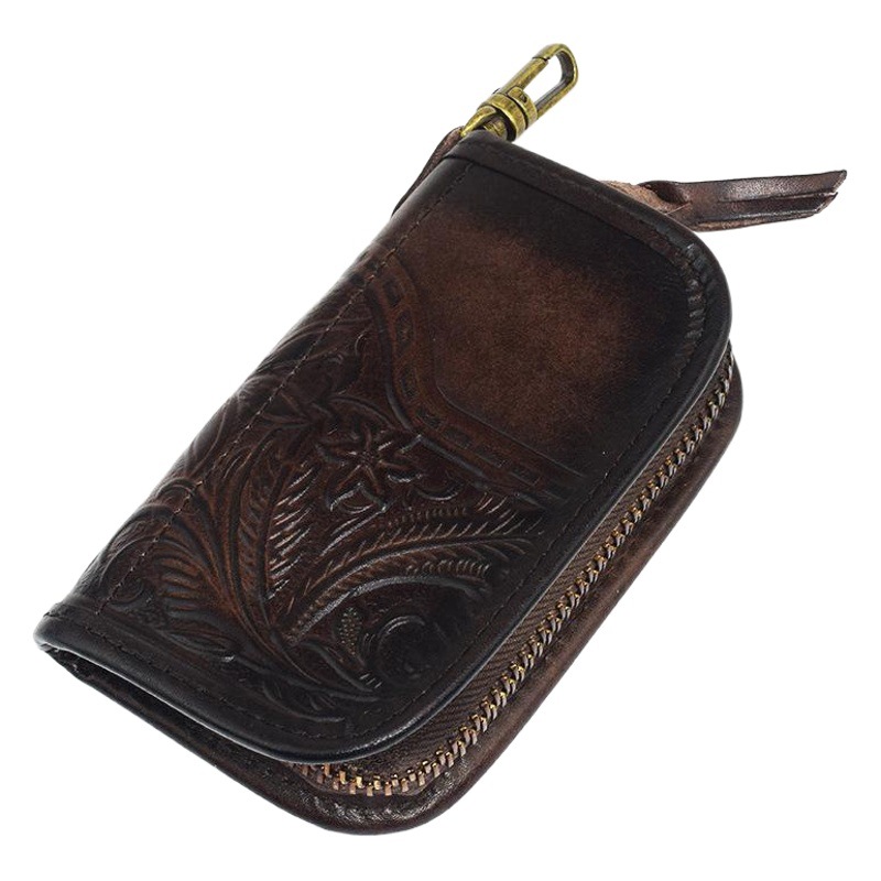 Foreign trade supply first layer of tree plaster bark embossed creative car intelligent remote control key bag driver's license card position vegetable tanned leather