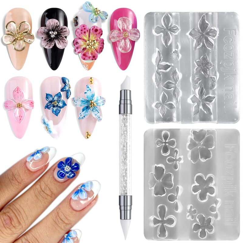 3 Pieces of Nail Art Jewelry Lily Flower Soft Carving Ice Crystal Flower Carving Silicone Mold Stereo Relief Ice Flower Manicure Tool