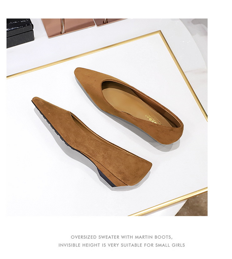 Täglicher einfacher Komfort Wildleder spitzer flacher Mund niedriger Absatz Schrägabsatz Einzelschuhe Damen Einzelschuhe_voghion.com