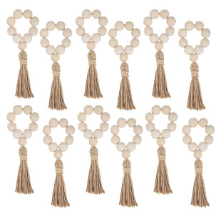 Cross-Border Supply of Wood-Colored Wooden Bead Napkin Buckles, Hemp Rope Tassel Wooden Bead String Napkin Rings